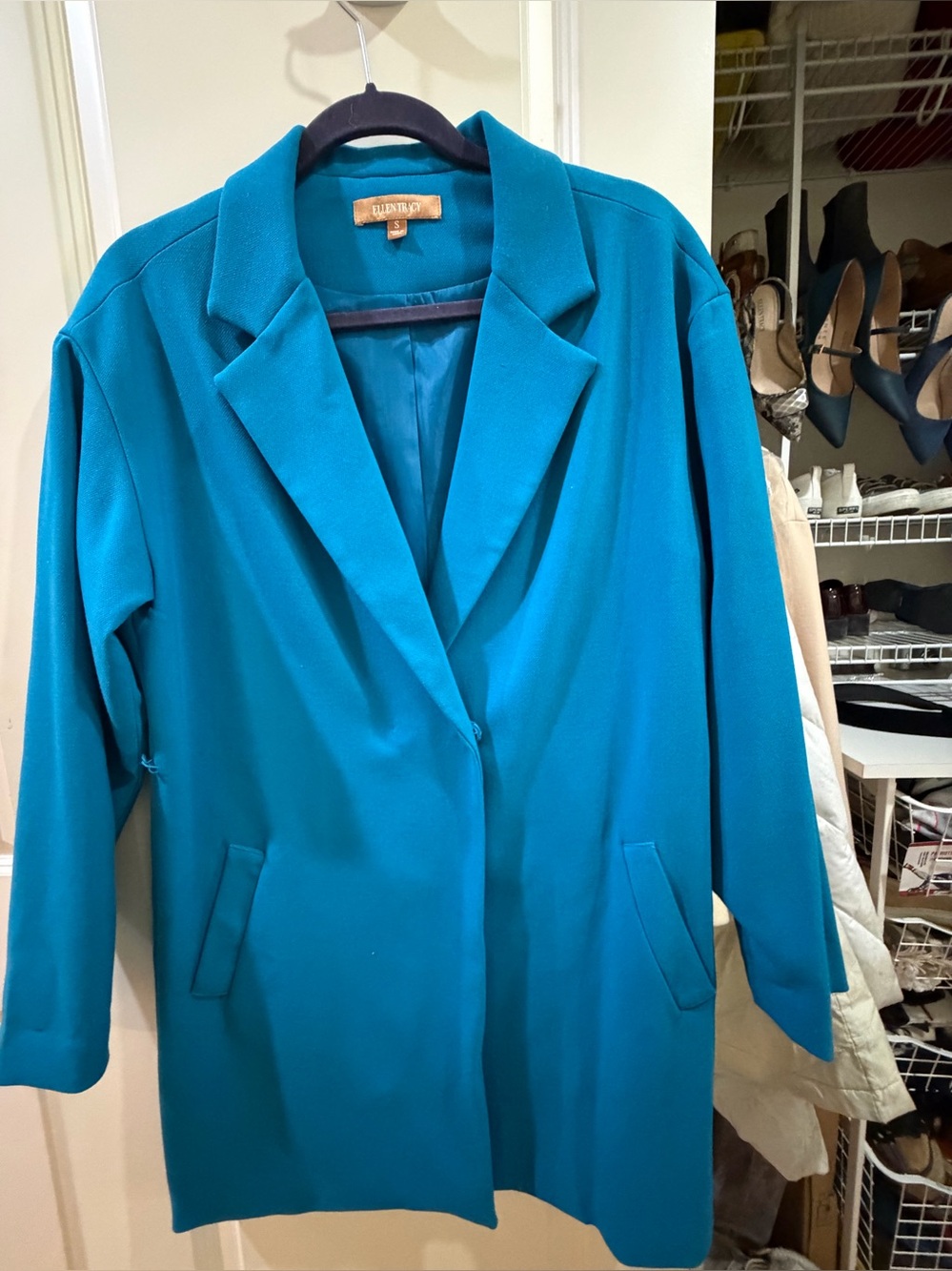 Ellen Tracy Lined Teal Women's Blazer Coat